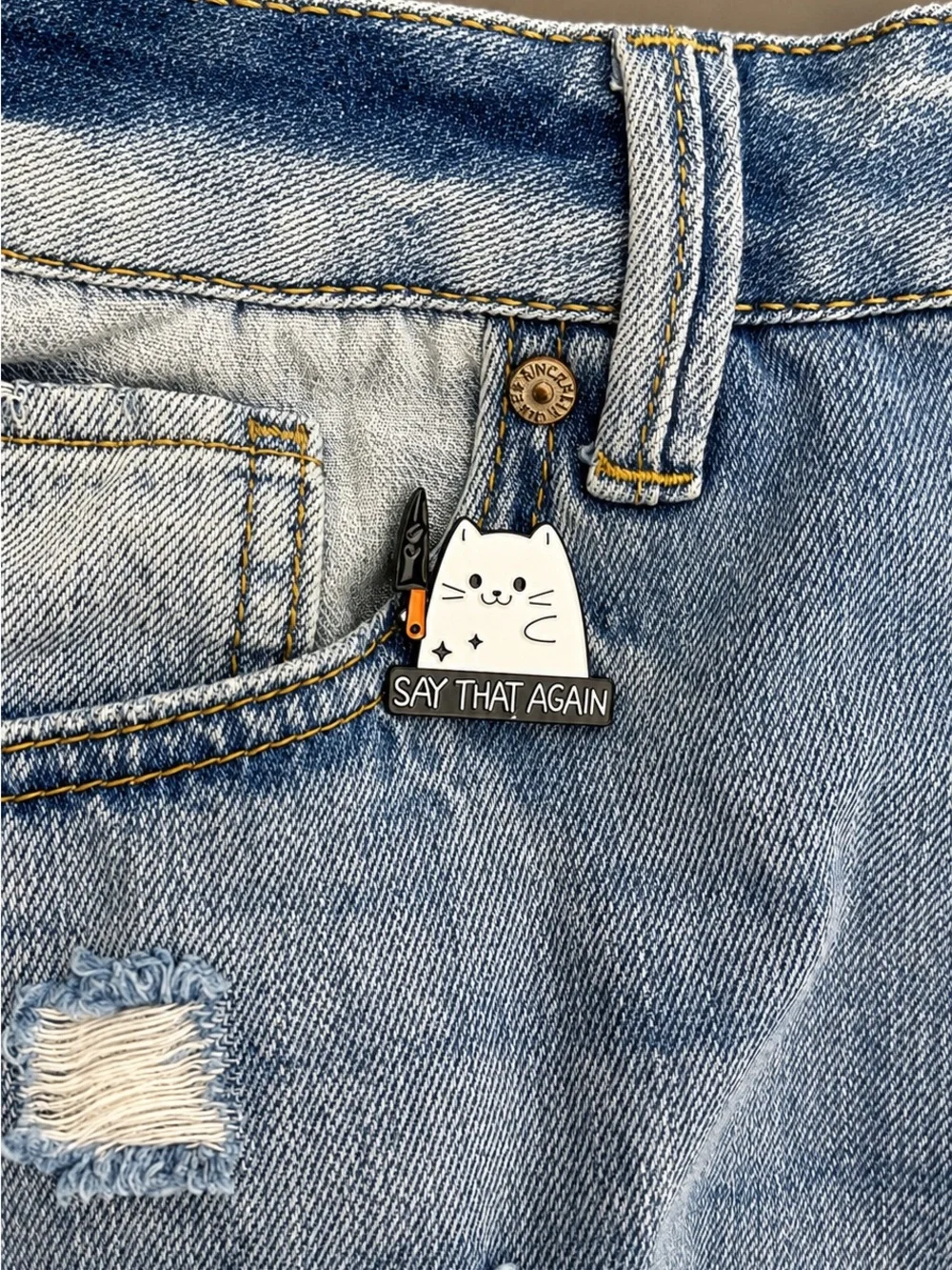 Funny Cat Enamel Pin Say That Again Knife Meme Lapel Brooch Cute Gift Badge Pin